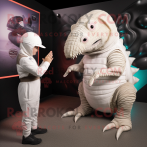 White Armadillo mascot costume character dressed with a Playsuit and Watches