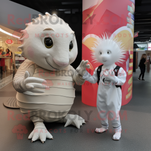 White Armadillo mascot costume character dressed with a Playsuit and Watches
