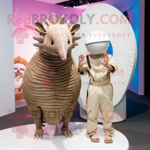 White Armadillo mascot costume character dressed with a Playsuit and Watches