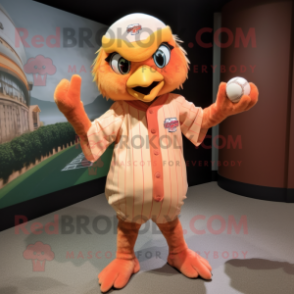 Peach Harpy mascot costume character dressed with a Baseball Tee and Mittens