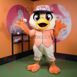 Peach Harpy mascot costume character dressed with a Baseball Tee and Mittens