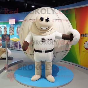 Beige Human Cannon Ball mascot costume character dressed with a Swimwear and Wraps