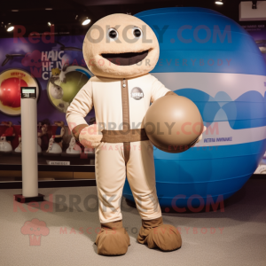 Beige Human Cannon Ball mascot costume character dressed with a Swimwear and Wraps