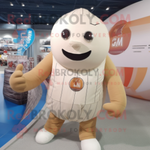 Beige Human Cannon Ball mascot costume character dressed with a Swimwear and Wraps