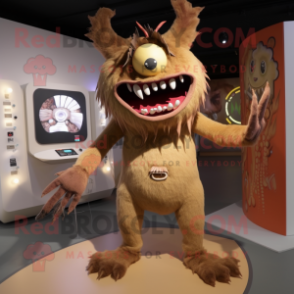 Tan Demon mascot costume character dressed with a Bodysuit and Hairpins