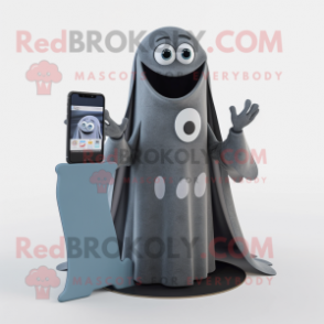 Gray Phone mascot costume character dressed with a V-Neck Tee and Shawls