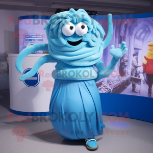 Sky Blue Medusa mascot costume character dressed with a Tank Top and Rings