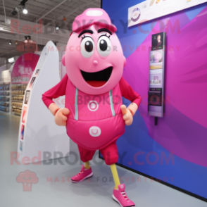 Pink Pendant mascot costume character dressed with a Running Shorts and Backpacks