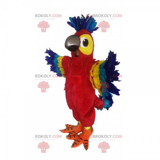 Mascote papagaio multicolorido super alegre - Redbrokoly.com