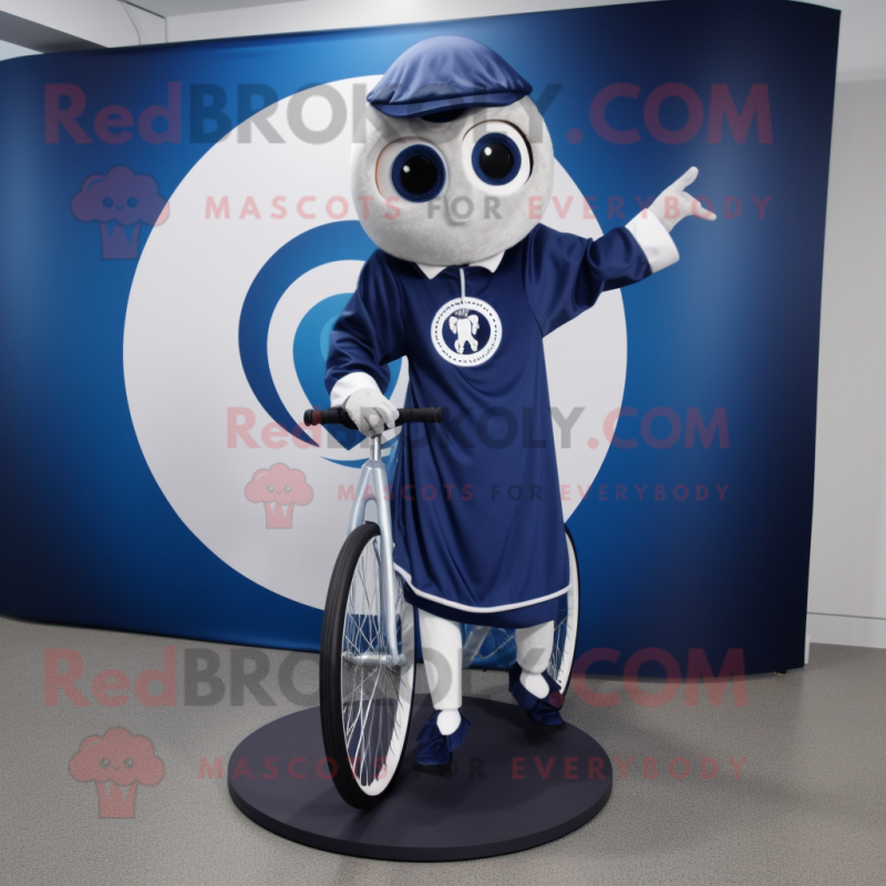 Navy Unicyclist mascot costume character dressed with a Jumpsuit and Shawl pins