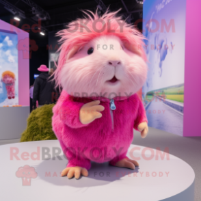 Pink Guinea Pig mascot costume character dressed with a Flare Jeans and Anklets