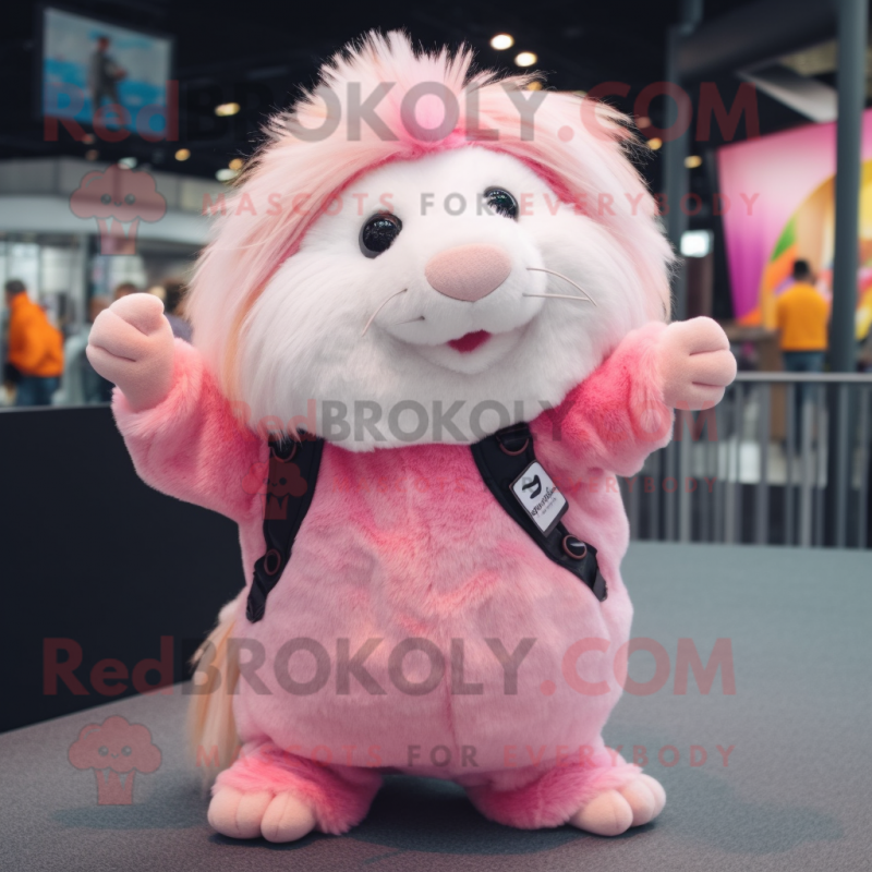 Pink Guinea Pig mascot costume character dressed with a Flare Jeans and Anklets