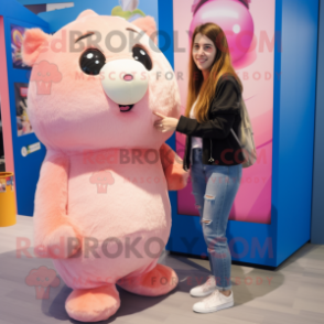 Pink Guinea Pig mascot costume character dressed with a Flare Jeans and Anklets