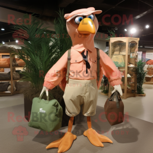 Peach Archeopteryx mascot costume character dressed with a Cargo Pants and Tote bags