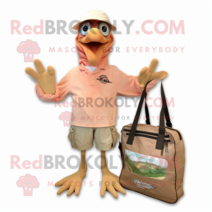 Peach Archeopteryx mascot costume character dressed with a Cargo Pants and Tote bags