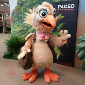 Peach Archeopteryx mascot costume character dressed with a Cargo Pants and Tote bags