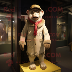 Cream Baboon mascot costume character dressed with a Coat and Berets