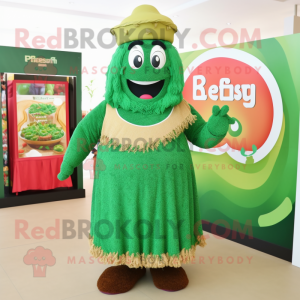 Forest Green Biryani mascot costume character dressed with a Maxi Dress and Necklaces