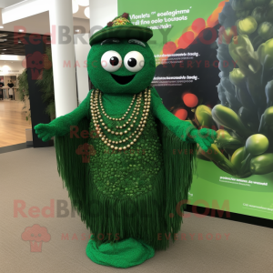 Forest Green Biryani mascot costume character dressed with a Maxi Dress and Necklaces