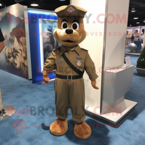 Brown Navy Soldier mascot costume character dressed with a Dress Shirt and Foot pads