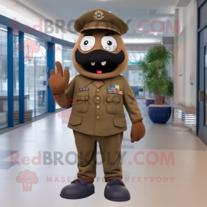 Brown Navy Soldier mascot costume character dressed with a Dress Shirt and Foot pads