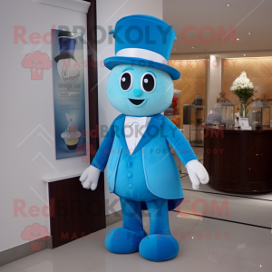Sky Blue Hourglass mascot costume character dressed with a Vest and Hats