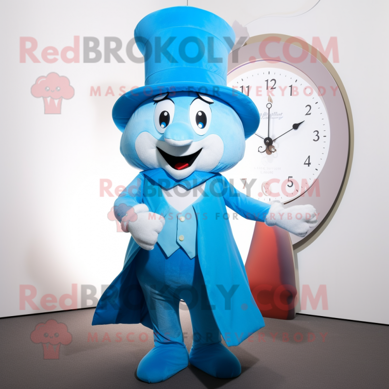 Sky Blue Hourglass mascot costume character dressed with a Vest and Hats