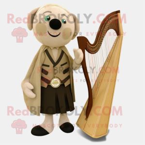 Beige Celtic Harp mascot costume character dressed with a Suit Pants and Handbags