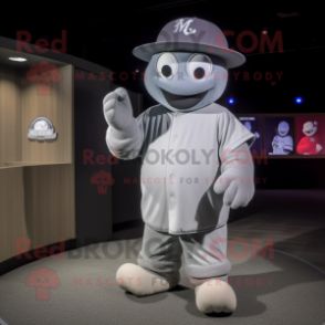 Gray Ghost mascot costume character dressed with a Baseball Tee and Caps