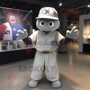 Gray Ghost mascot costume character dressed with a Baseball Tee and Caps