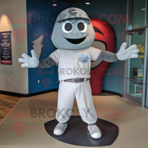 Gray Ghost mascot costume character dressed with a Baseball Tee and Caps