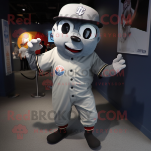 Gray Ghost mascot costume character dressed with a Baseball Tee and Caps