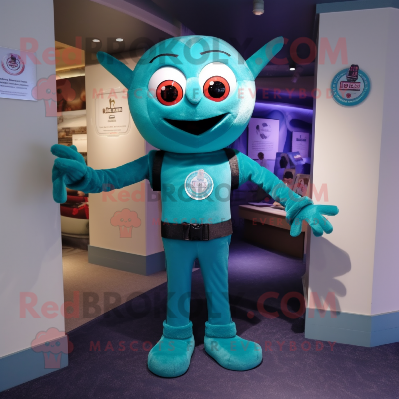 Teal Spider mascot costume character dressed with a Henley Shirt and Belts Teal Spider mascot costume character dressed with a Henley Shirt and Belts