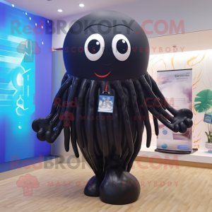 Black Jellyfish mascot costume character dressed with a One-Piece Swimsuit and Bracelets