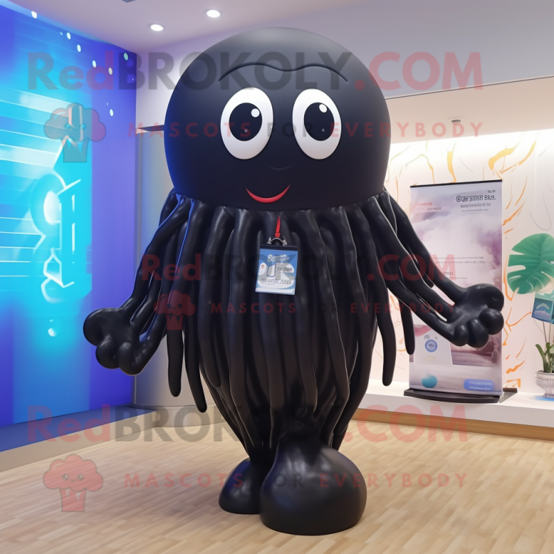 Black Jellyfish mascot costume character dressed with a One-Piece Swimsuit and Bracelets Black Jellyfish mascot costume character dressed with a One-Piece Swimsuit and Bracelets