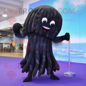 Black Jellyfish mascot costume character dressed with a One-Piece Swimsuit and Bracelets