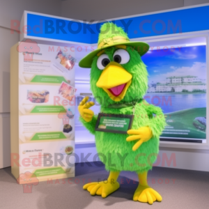 Lime Green Chicken mascot costume character dressed with a Swimwear and Cummerbunds