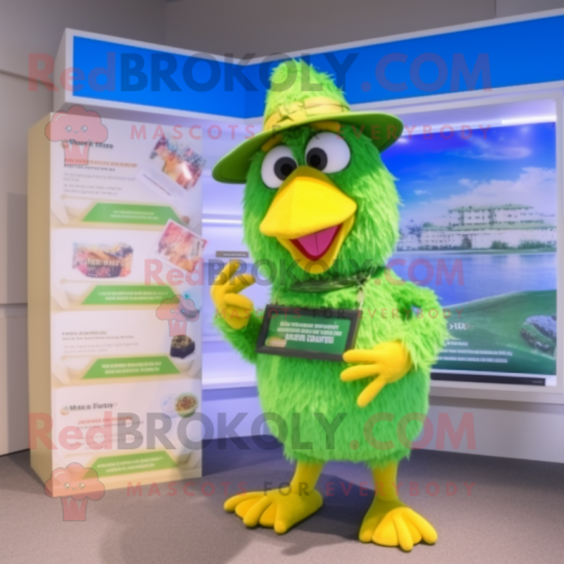 Lime Green Chicken mascot costume character dressed with a Swimwear and Cummerbunds Lime Green Chicken mascot costume character dressed with a Swimwear and Cummerbunds