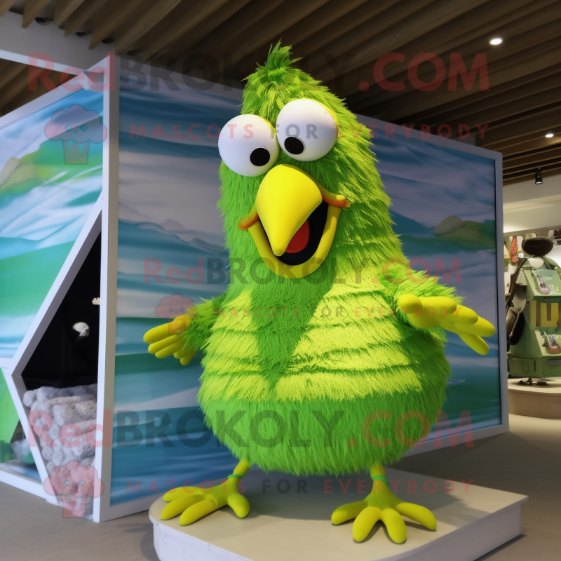 Lime Green Chicken mascot costume character dressed with a Swimwear and Cummerbunds Lime Green Chicken mascot costume character dressed with a Swimwear and Cummerbunds