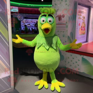 Lime Green Chicken mascot costume character dressed with a Swimwear and Cummerbunds