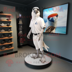 White Falcon mascot costume character dressed with a Baseball Tee and Shoe clips