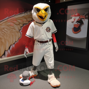 White Falcon mascot costume character dressed with a Baseball Tee and Shoe clips