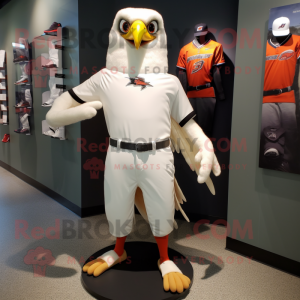 White Falcon mascot costume character dressed with a Baseball Tee and Shoe clips