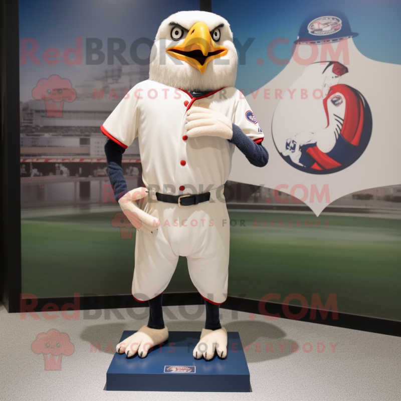 White Falcon mascot costume character dressed with a Baseball Tee and Shoe clips