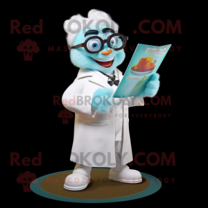 White Doctor mascot costume character dressed with a Dress and Reading glasses