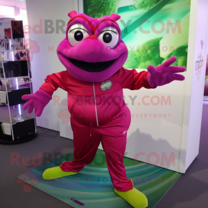 Magenta Frog mascot costume character dressed with a Joggers and Brooches