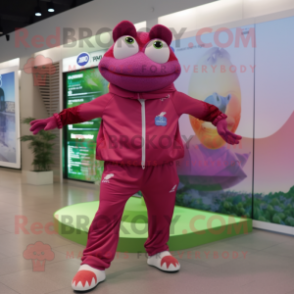 Magenta Frog mascot costume character dressed with a Joggers and Brooches