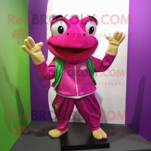 Magenta Frog mascot costume character dressed with a Joggers and Brooches