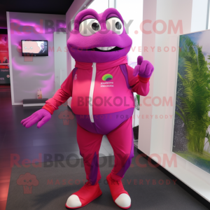 Magenta Frog mascot costume character dressed with a Joggers and Brooches