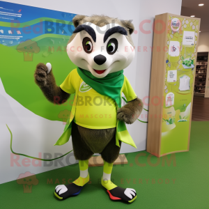 Lime Green Badger mascot costume character dressed with a Running Shorts and Scarf clips